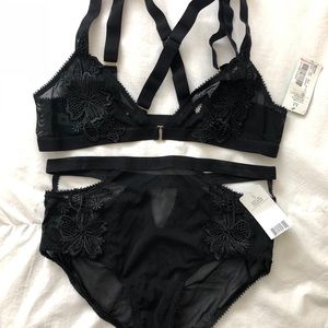 NWT Black lace bra + panty set